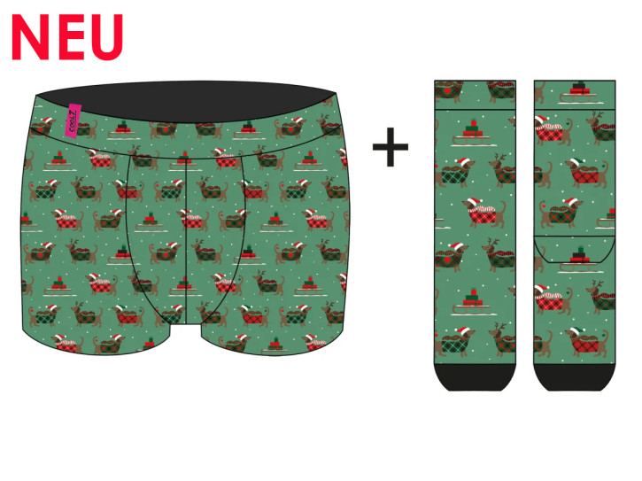 cool7 DOGS AND SNOWFLAKES Boxer + Socken Set (95% Baumwolle, 5% Elasthan) L