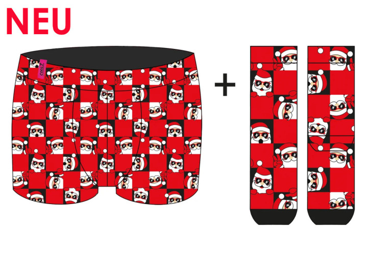 cool7 SANTA LOOKS OUT Boxer + Socken Set (95% Baumwolle, 5% Elasthan)